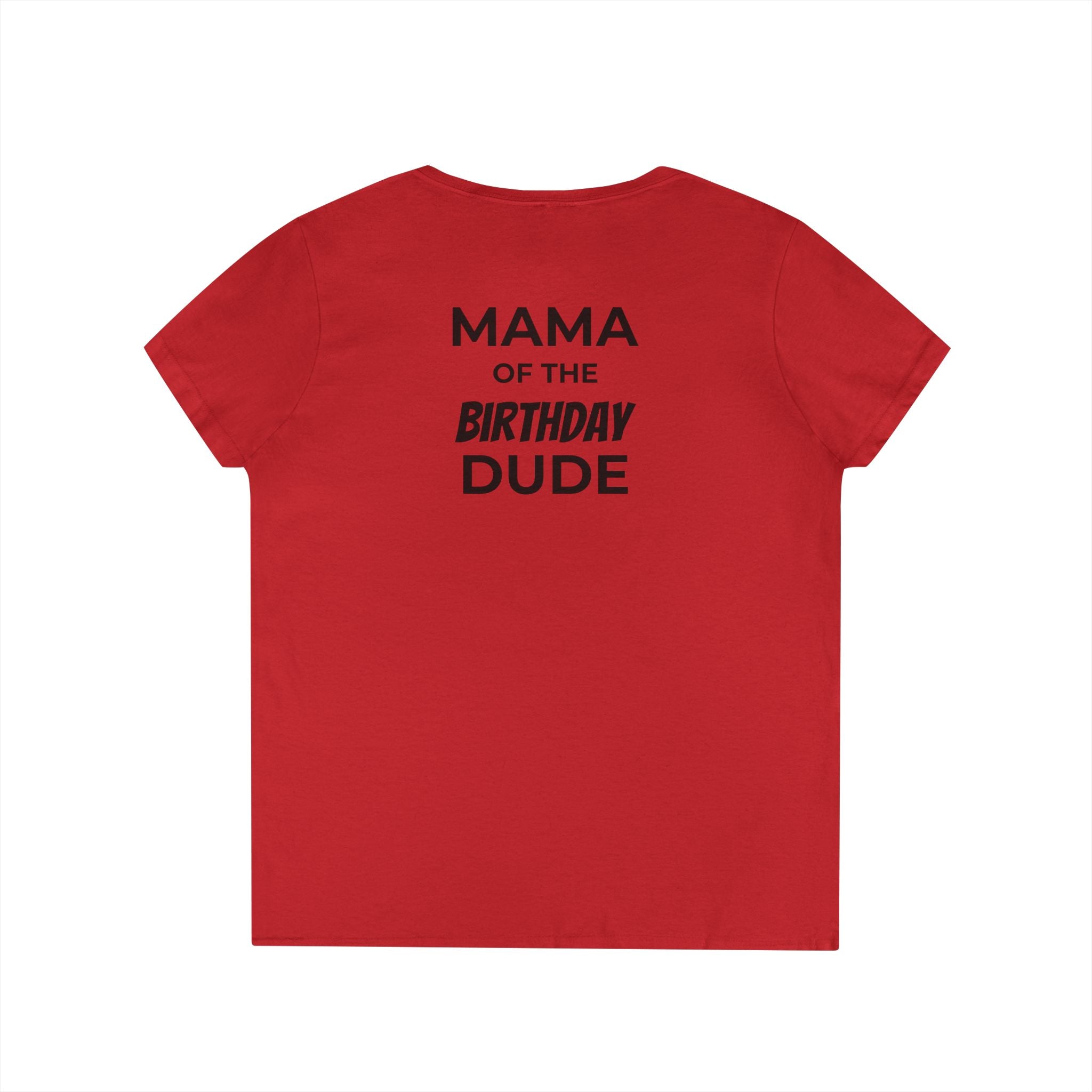 Mama of the Birthday Dude V‑Neck T‑Shirt — Black Madonna & Baby Jesus Graphic