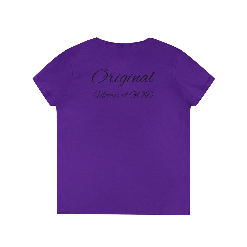 Madonna and Child V-Neck Tee — "Original Mother of God" Religious Women's T-Shirt