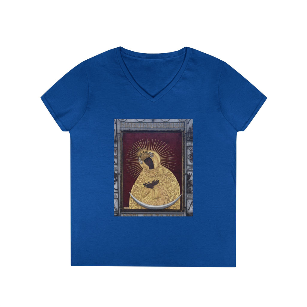 Virgin Mary Graphic V-Neck Tee — "The Original" Religious Women's T-Shirt