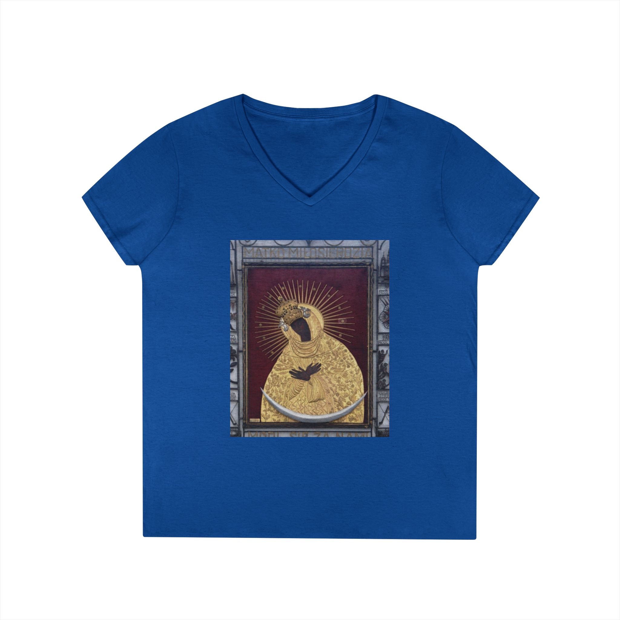 Virgin Mary Graphic V-Neck Tee — "The Original" Religious Women's T-Shirt