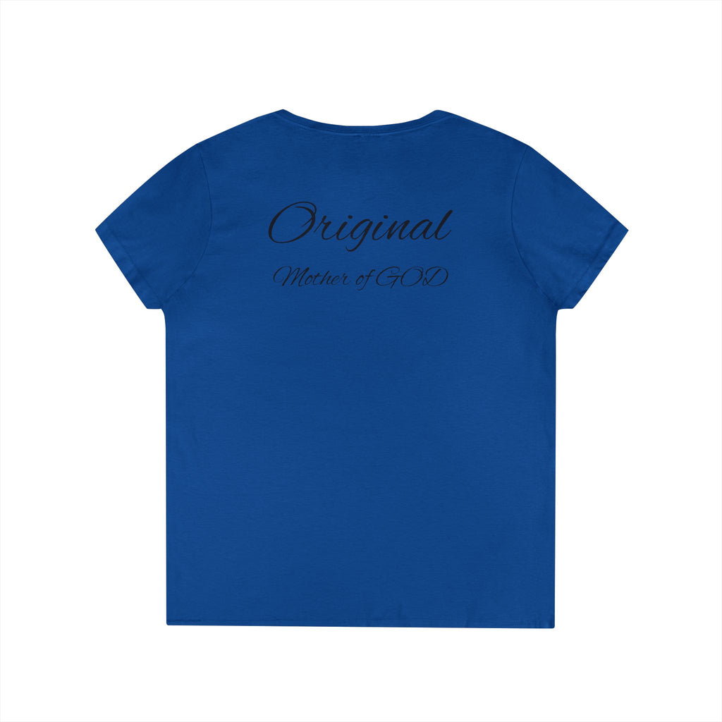 Madonna and Child V-Neck Tee — "Original Mother of God" Religious Women's T-Shirt