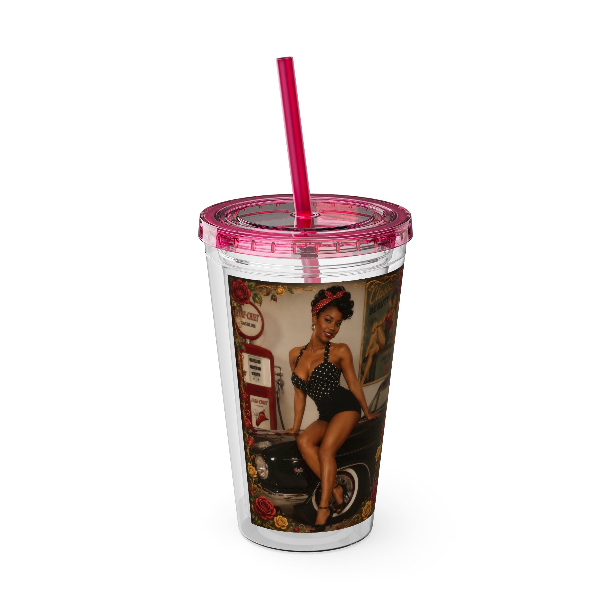 Vintage Pin-Up Sunsplash 16oz Tumbler with Straw