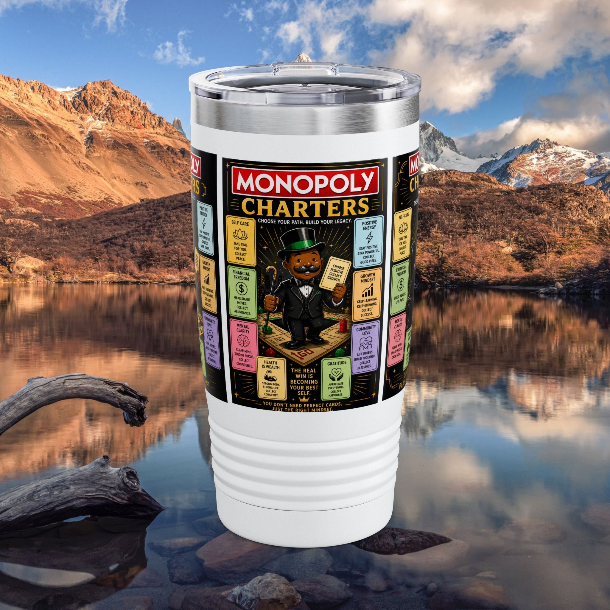 Monopoly Charters 20oz Insulated Tumbler — Retro Board Game Design