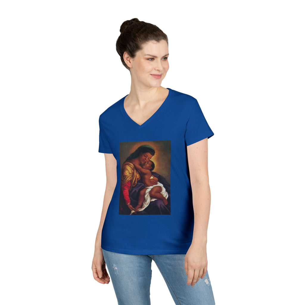 Madonna and Child V-Neck T-Shirt — "Original Mother of GOD" Religious Art Tee