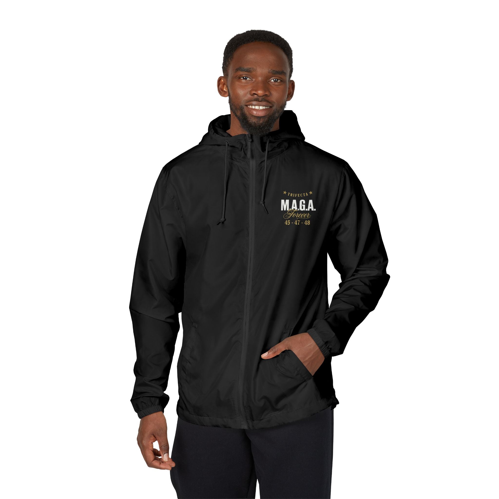MAGA Windbreaker Jacket — Minimal Gold Script 'Forever & Always' Memorial Design