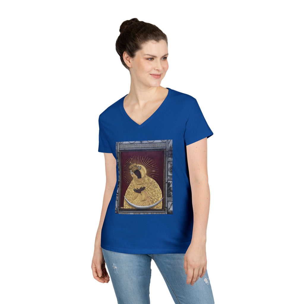 Virgin Mary Graphic V-Neck Tee — "The Original" Religious Women's T-Shirt
