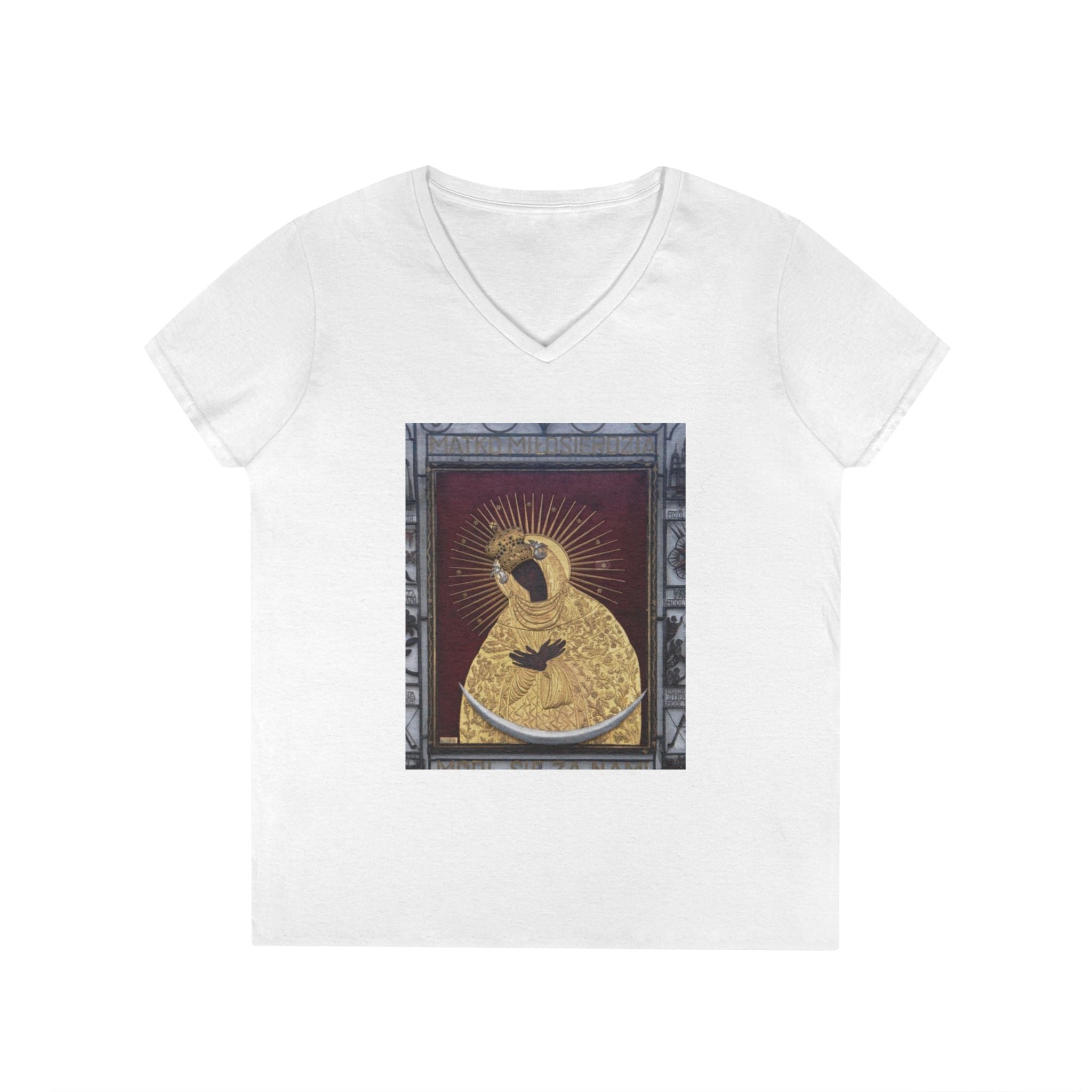 Virgin Mary Graphic V-Neck Tee — "The Original" Religious Women's T-Shirt