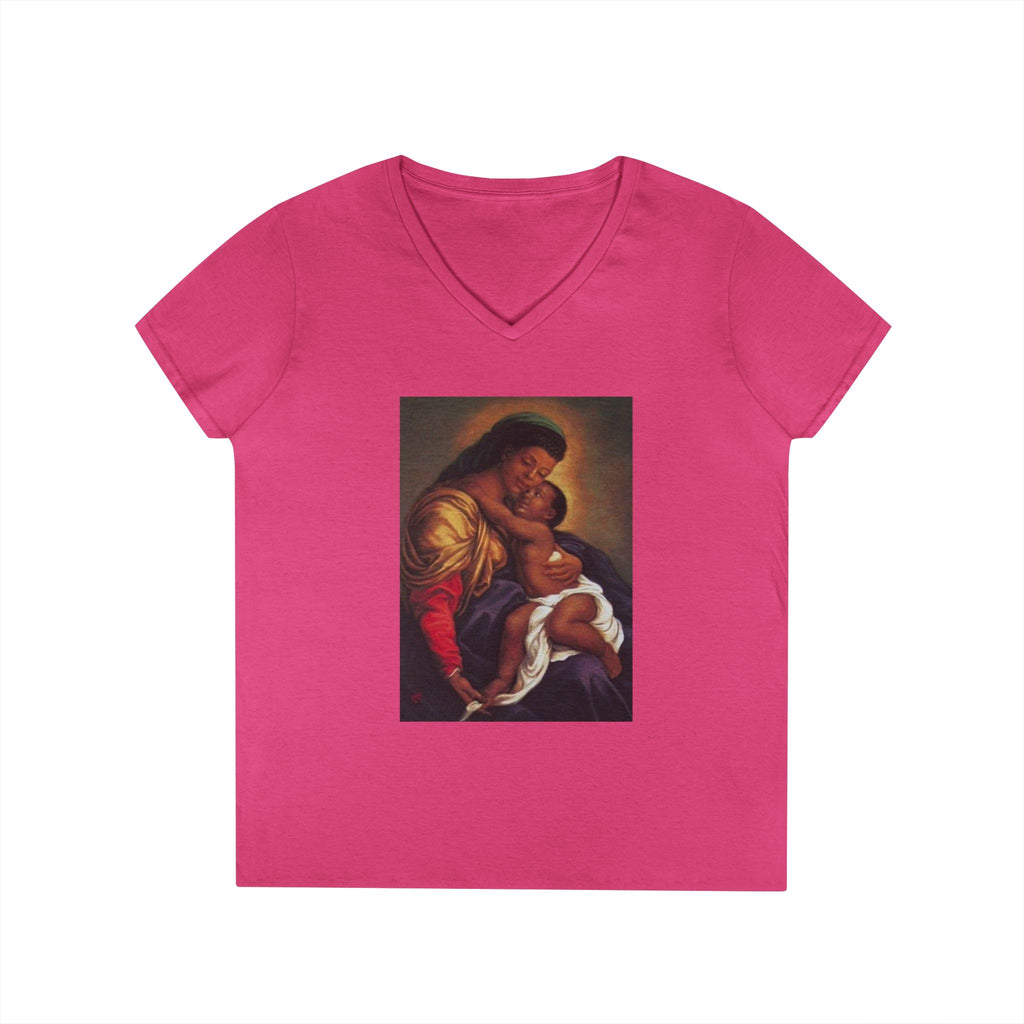 Madonna and Child V-Neck T-Shirt — "Original Mother of GOD" Religious Art Tee