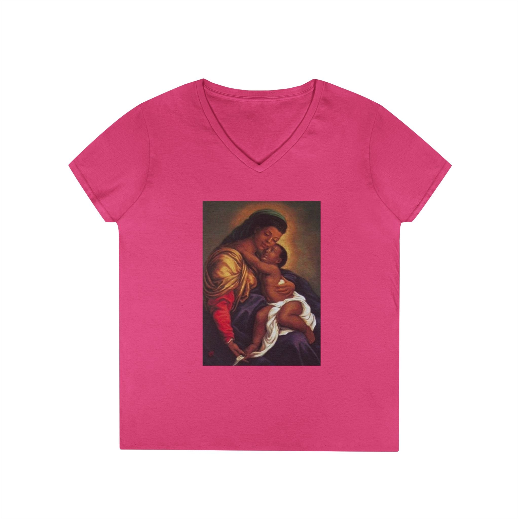Madonna and Child V-Neck T-Shirt — "Original Mother of GOD" Religious Art Tee