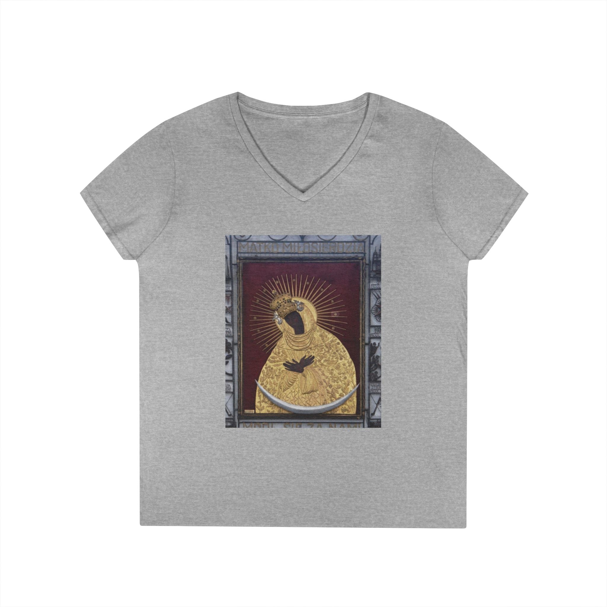 Virgin Mary Graphic V-Neck Tee — "The Original" Religious Women's T-Shirt