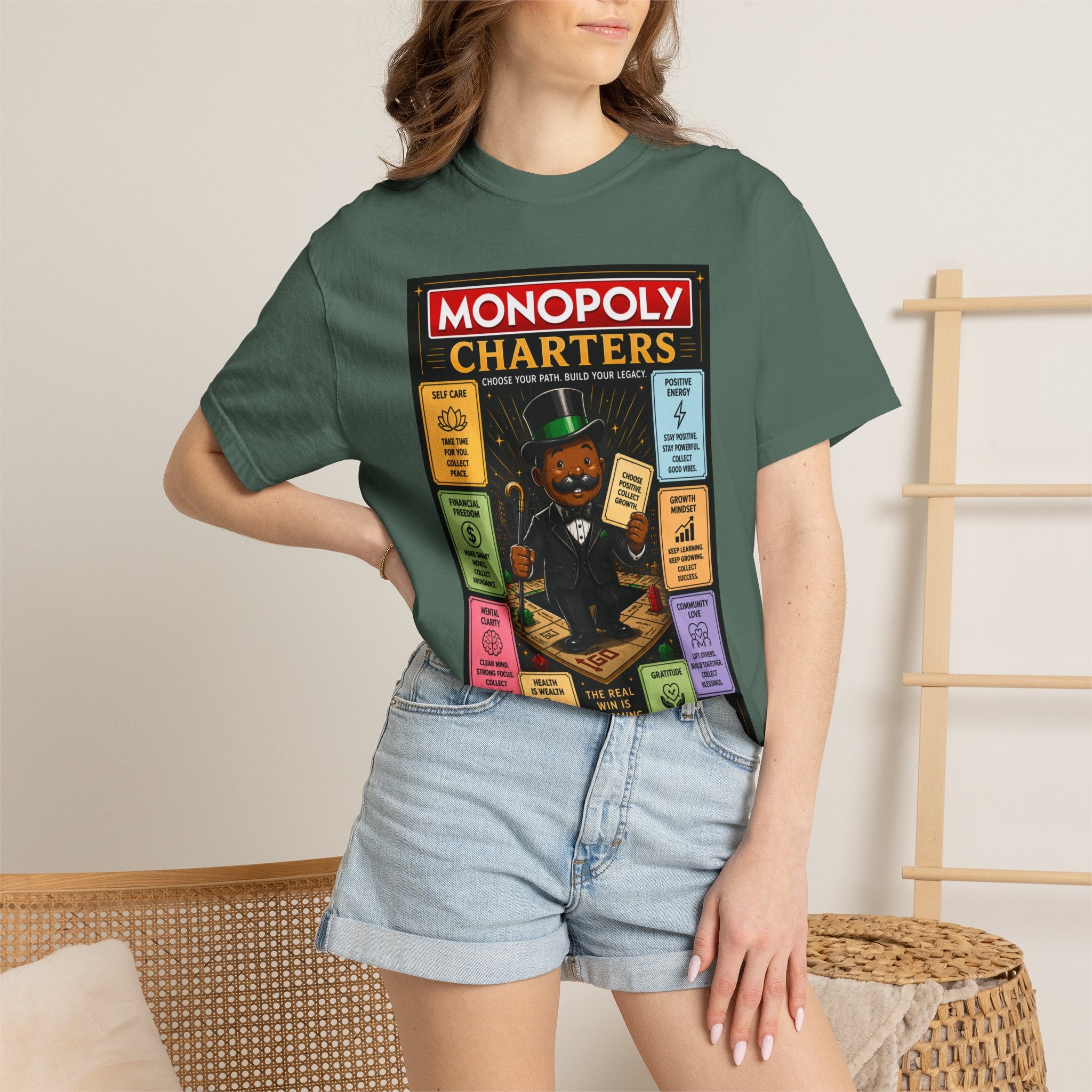 Monopoly Charters Graphic T-Shirt — "Only color that counts...is 'green'!"