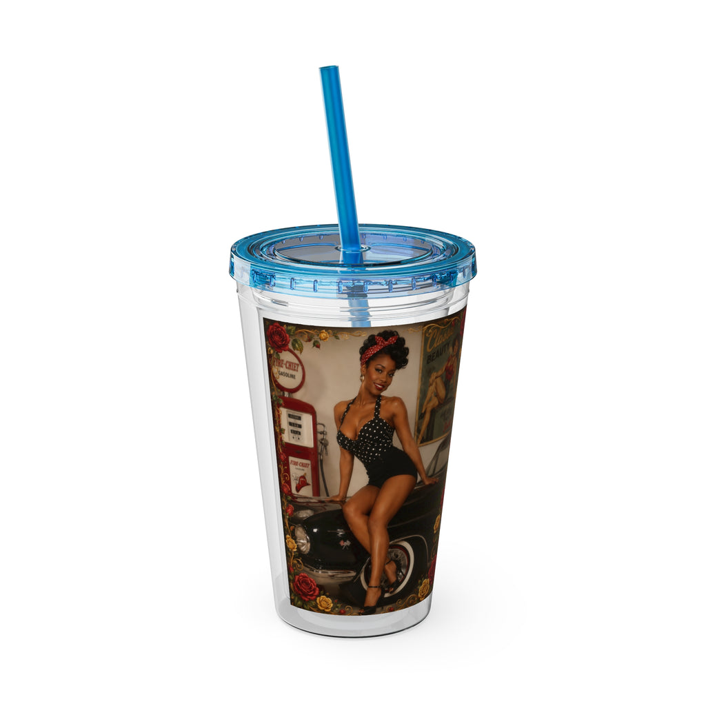 Vintage Pin-Up Sunsplash 16oz Tumbler with Straw