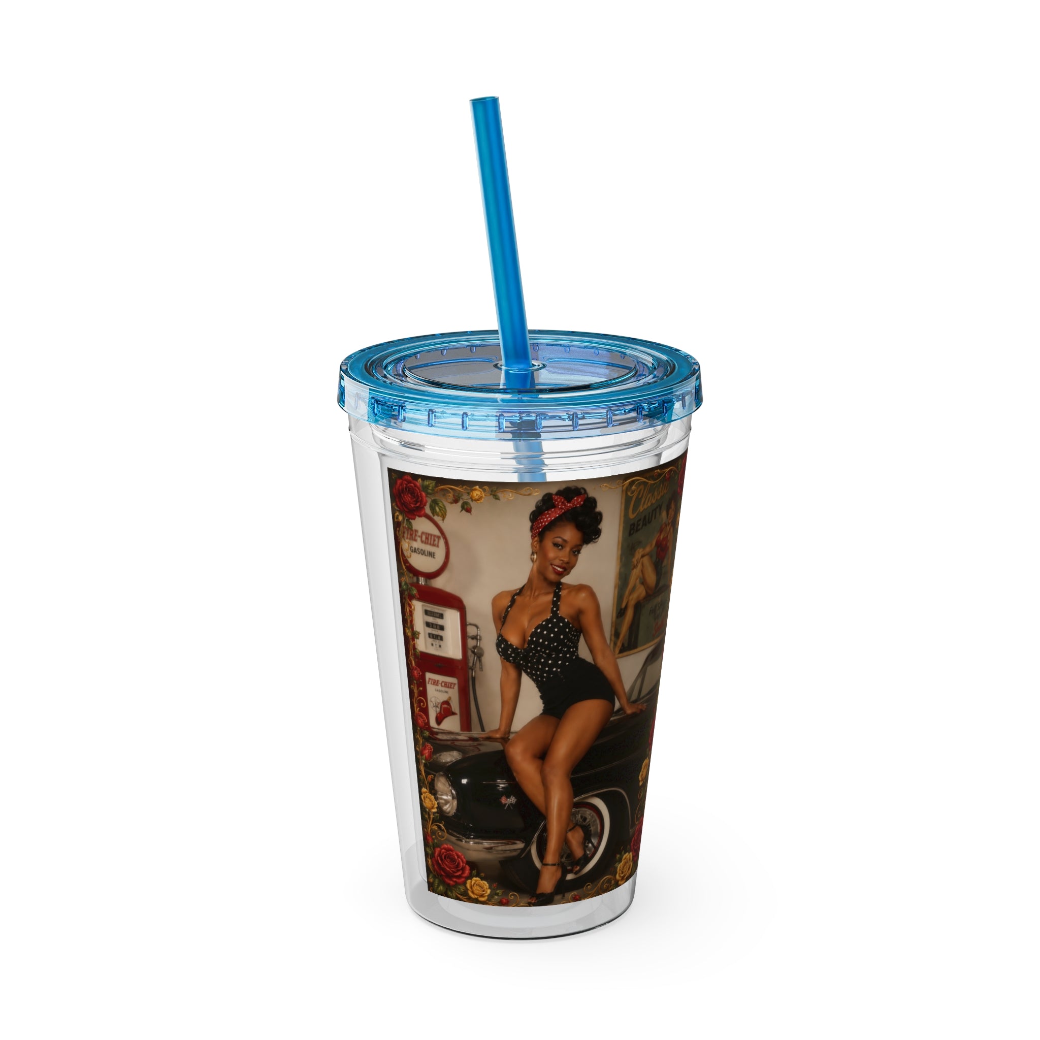 Vintage Pin-Up Sunsplash 16oz Tumbler with Straw