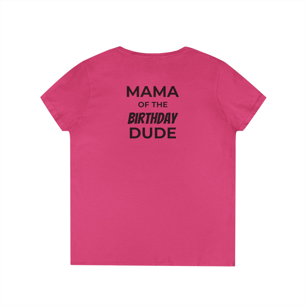 Mama of the Birthday Dude V‑Neck T‑Shirt — Black Madonna & Baby Jesus Graphic
