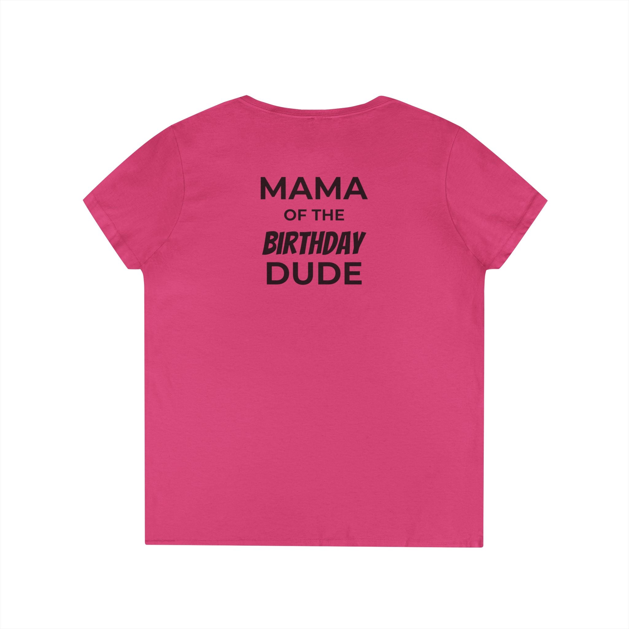 Mama of the Birthday Dude V‑Neck T‑Shirt — Black Madonna & Baby Jesus Graphic