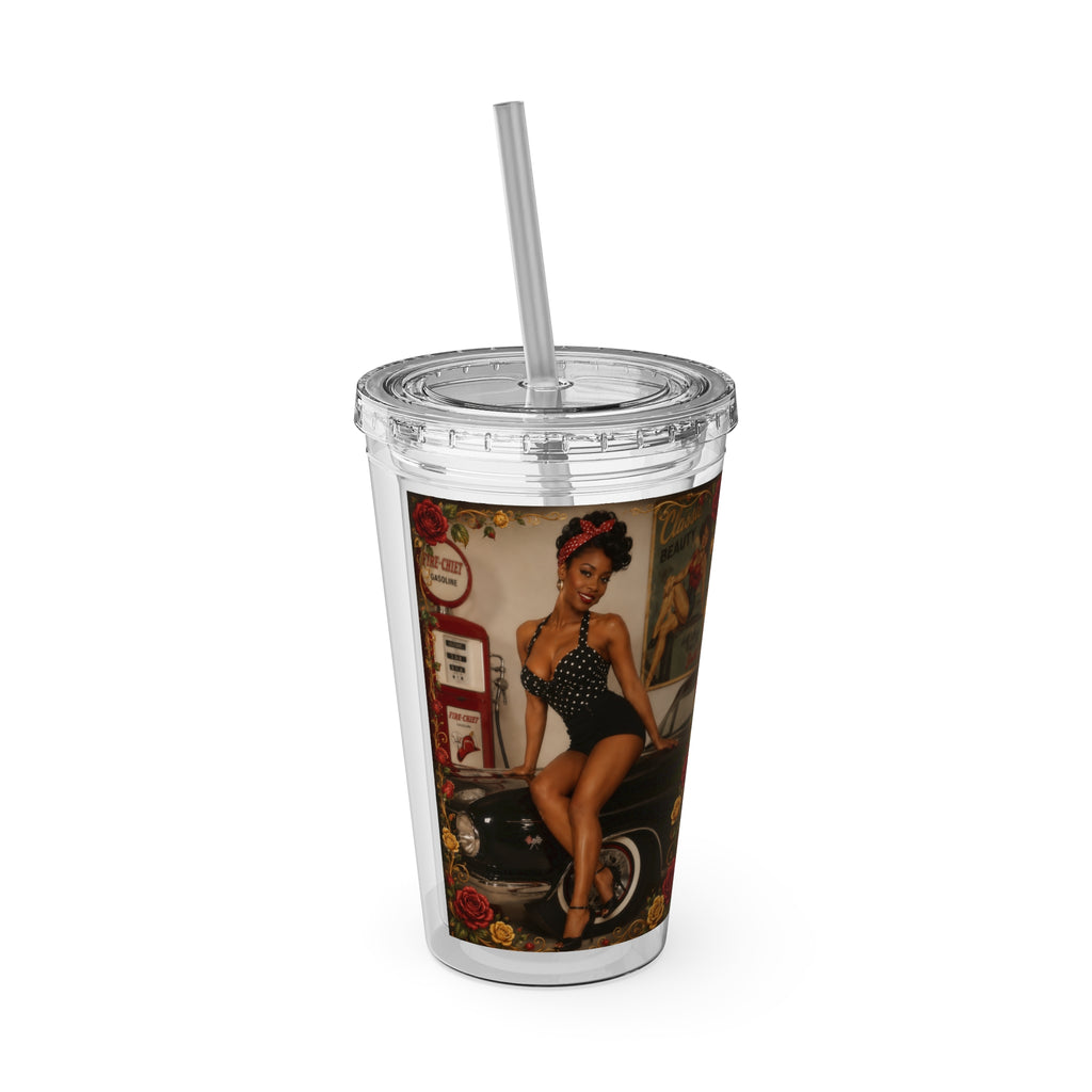 Vintage Pin-Up Sunsplash 16oz Tumbler with Straw