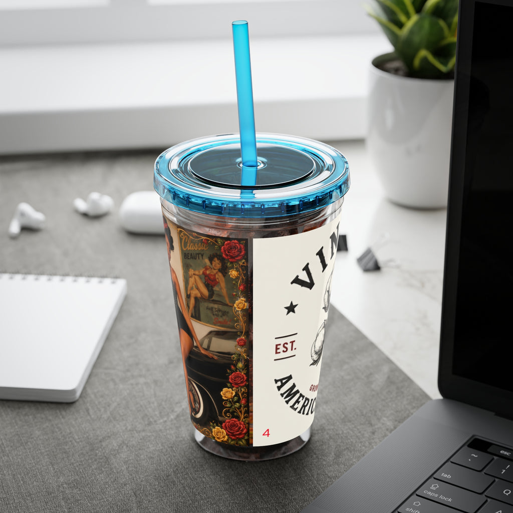 Vintage Pin-Up Sunsplash 16oz Tumbler with Straw