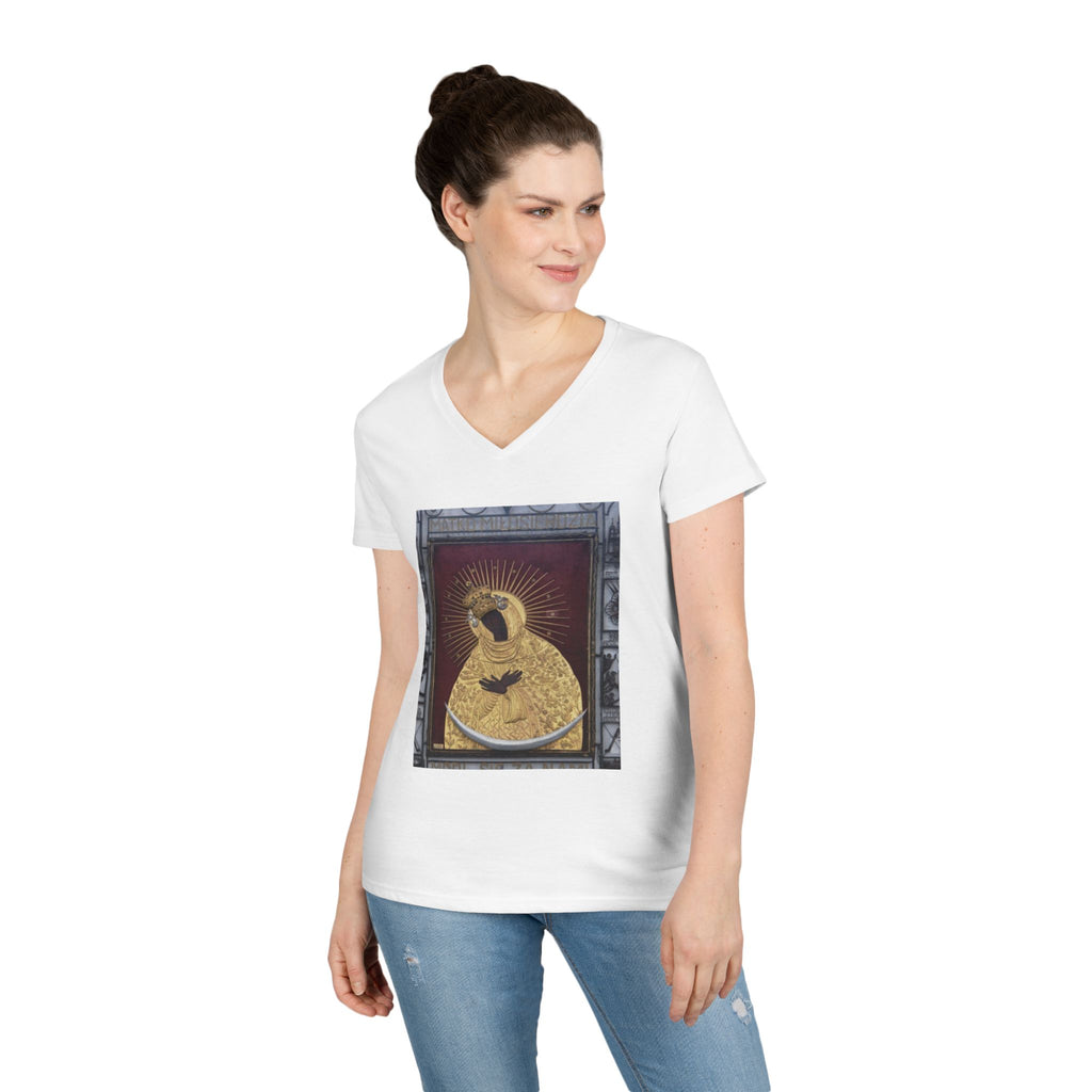 Virgin Mary Graphic V-Neck Tee — "The Original" Religious Women's T-Shirt