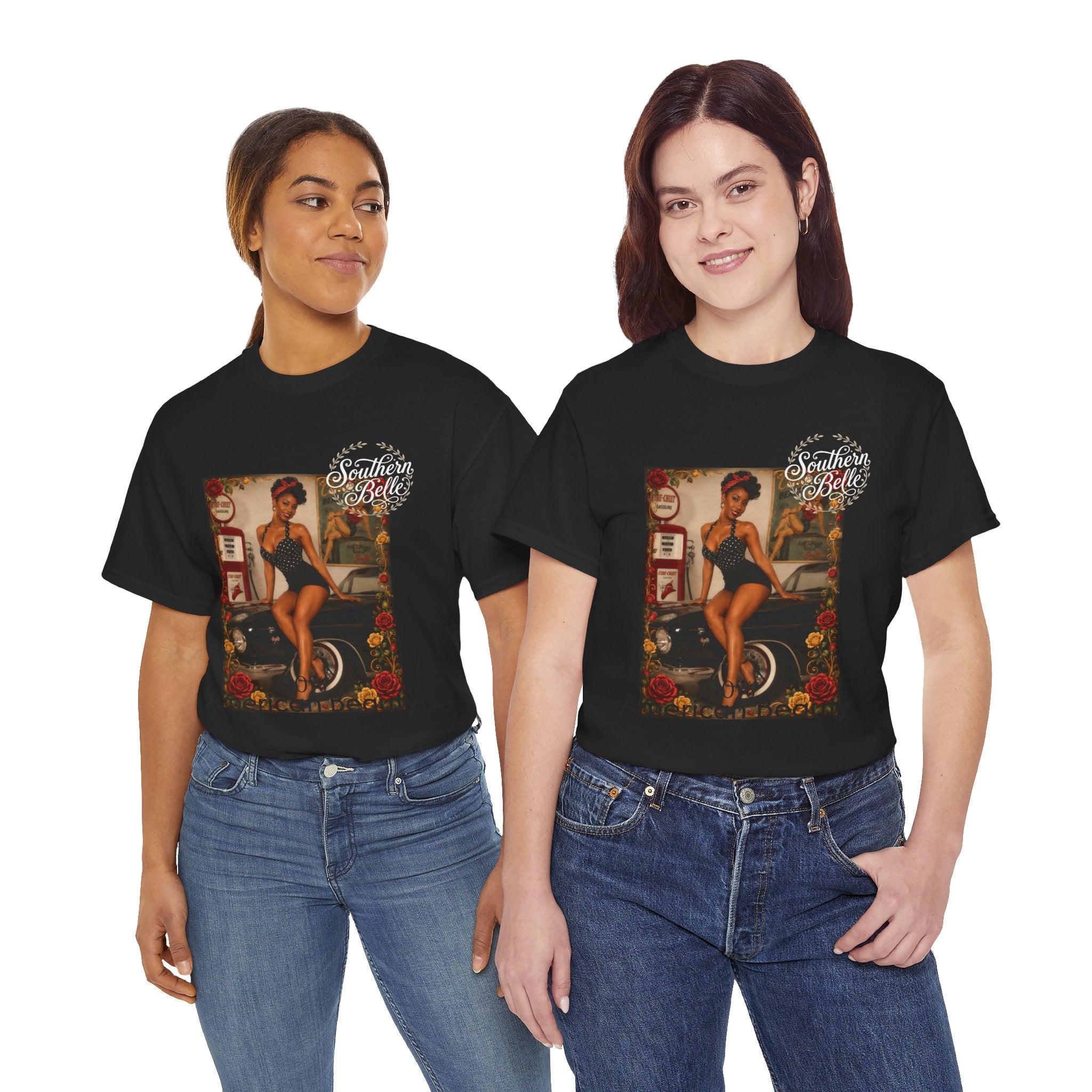 T-Shirt — Vintage Pin-Up "100% American Beauty" Graphic Tee