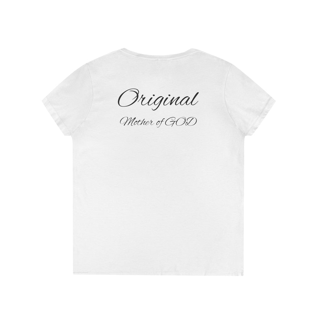 Madonna and Child V-Neck Tee — "Original Mother of God" Religious Women's T-Shirt