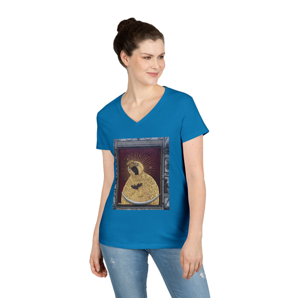 Virgin Mary Graphic V-Neck Tee — "The Original" Religious Women's T-Shirt