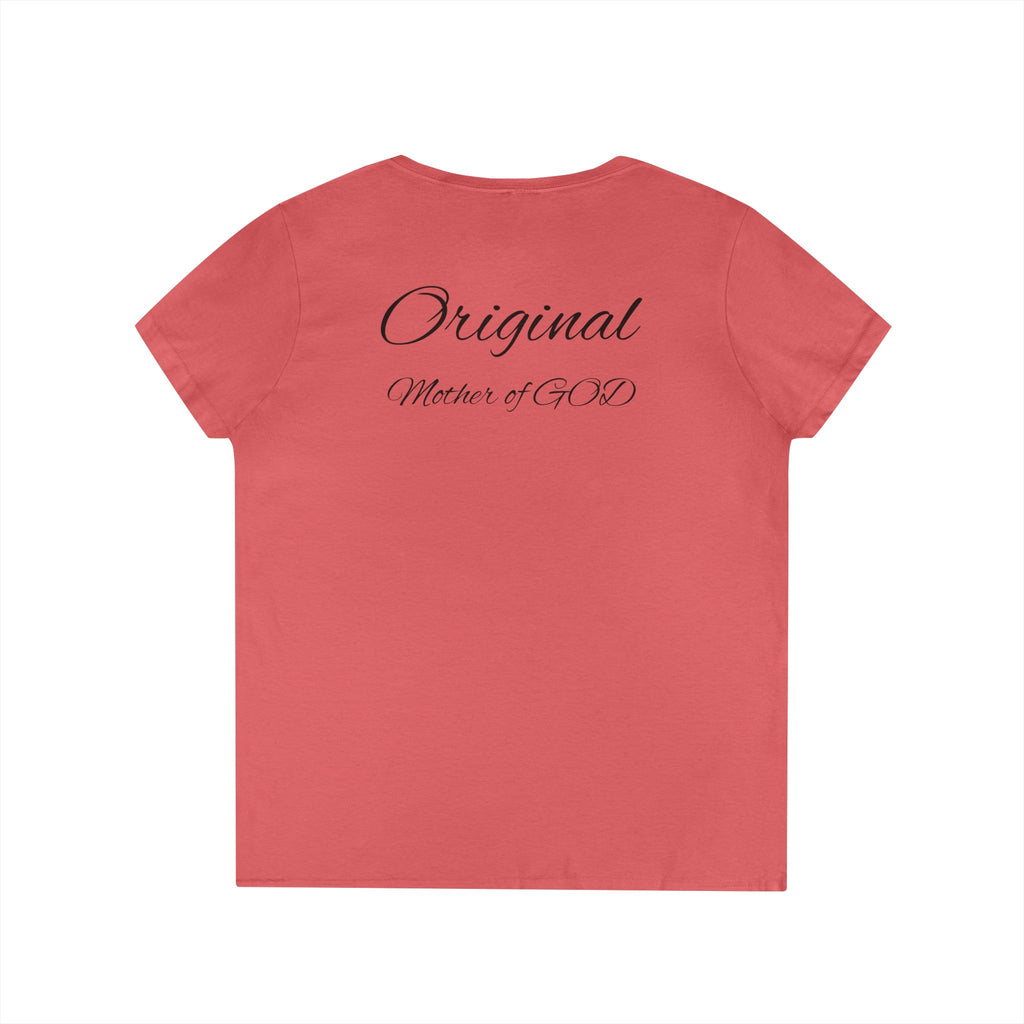 Madonna and Child V-Neck Tee — "Original Mother of God" Religious Women's T-Shirt