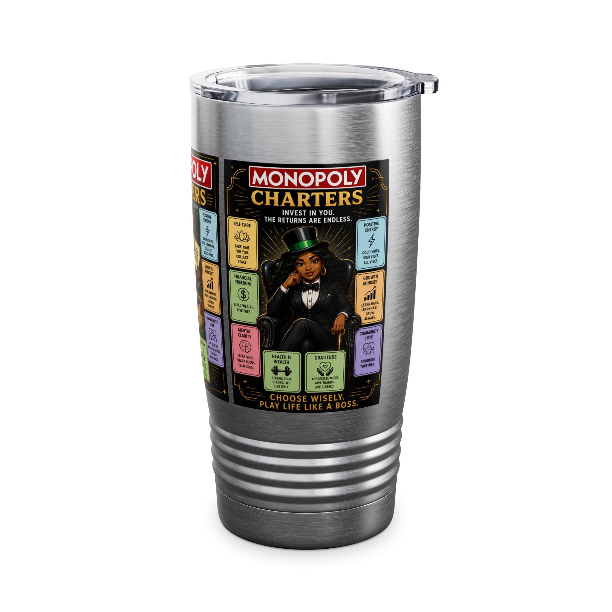 Monopoly Charters 20oz Insulated Tumbler — Retro Board Game Design