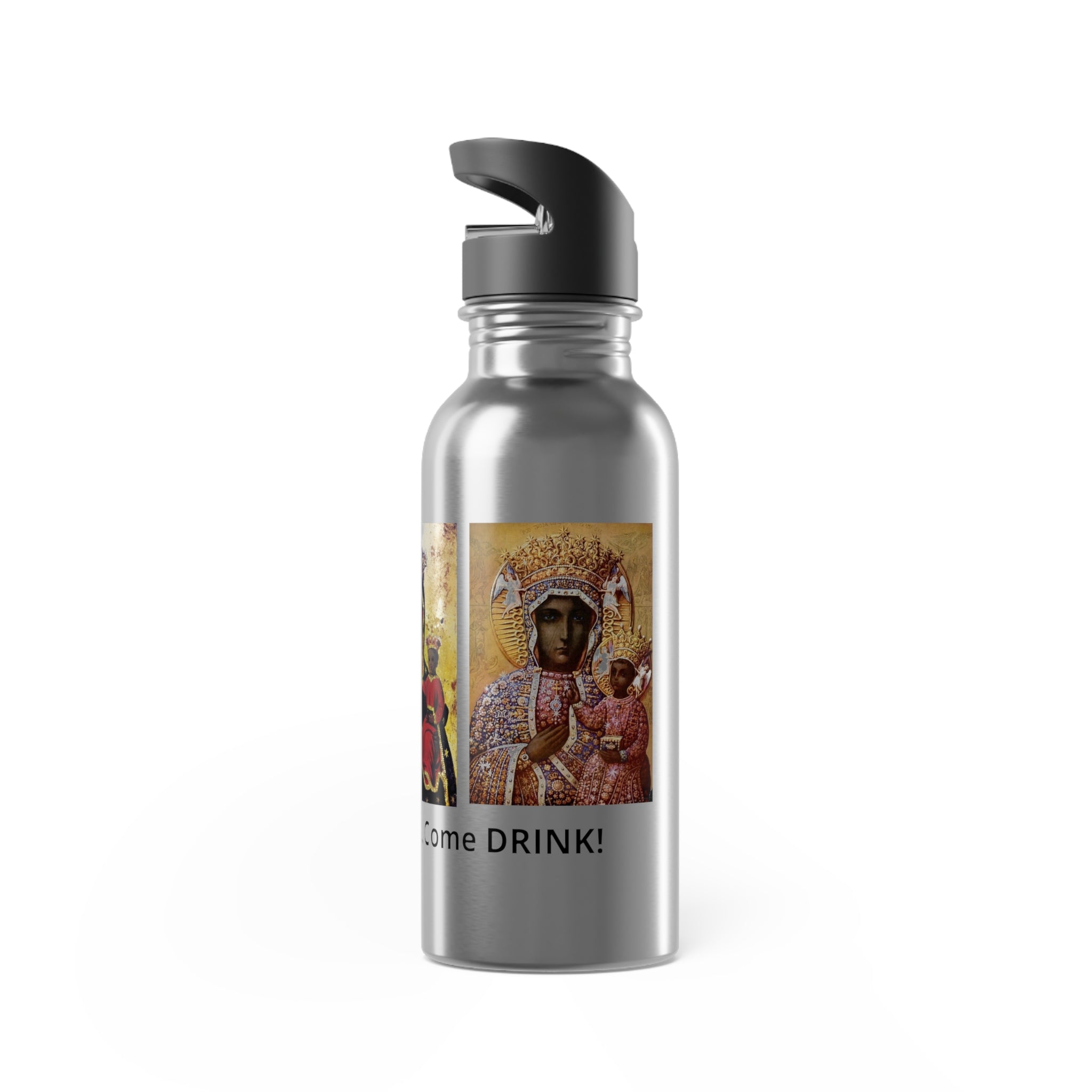 "Mother of GOD"   Stainless Steel Water Bottle – 20oz Straw Bottle (Black Madonna Design)