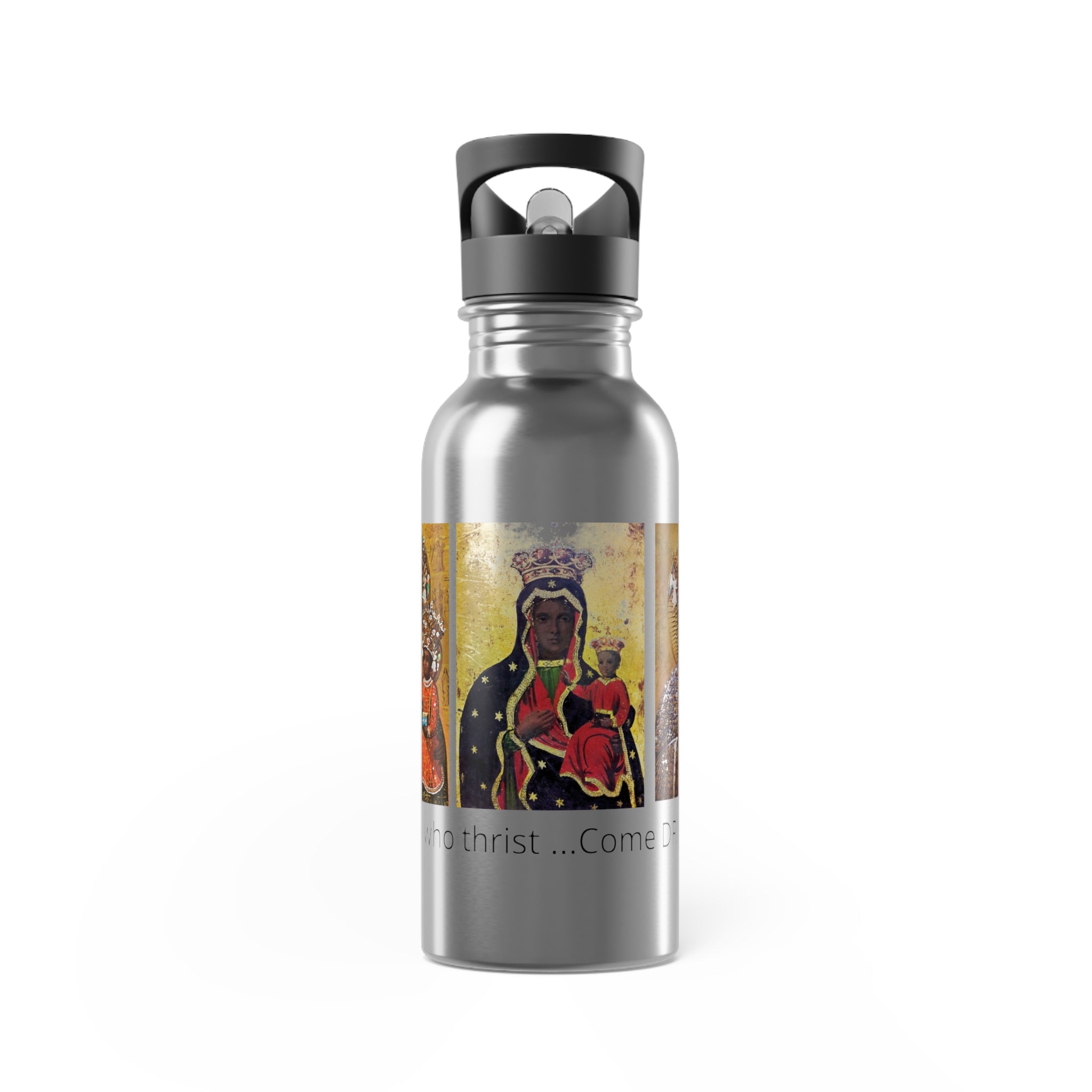 "Mother of GOD"   Stainless Steel Water Bottle – 20oz Straw Bottle (Black Madonna Design)