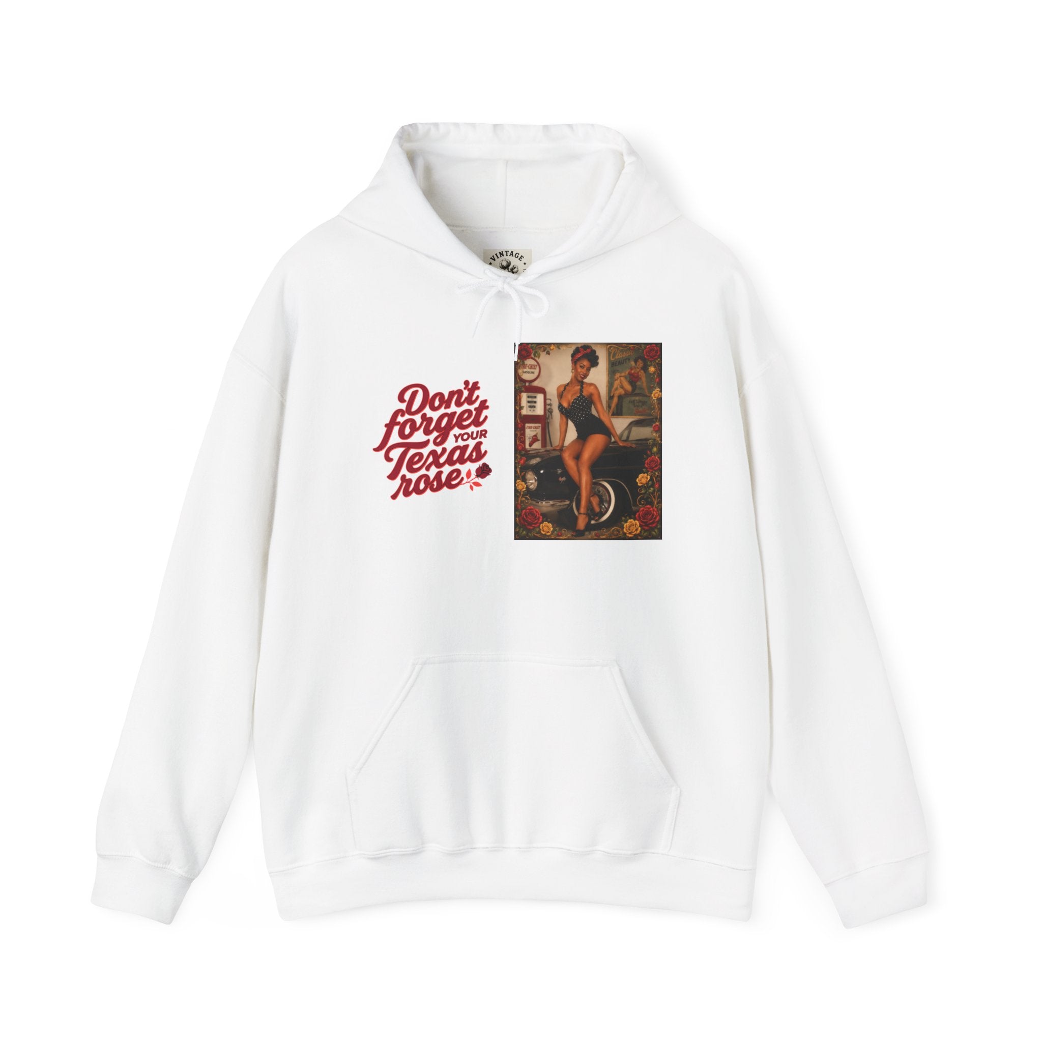 Texas Rose Vintage Hoodie — "Don't Forget the Texas Rose" Cotton Graphic Sweatshirt