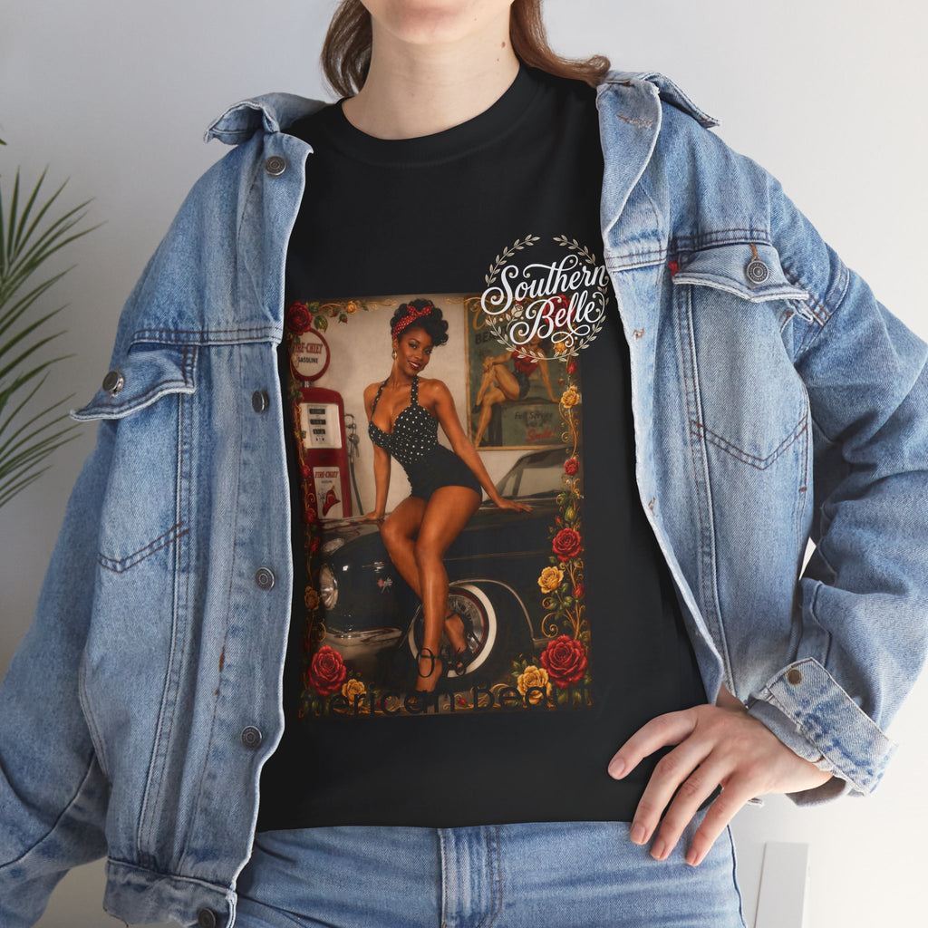 T-Shirt — Vintage Pin-Up "100% American Beauty" Graphic Tee