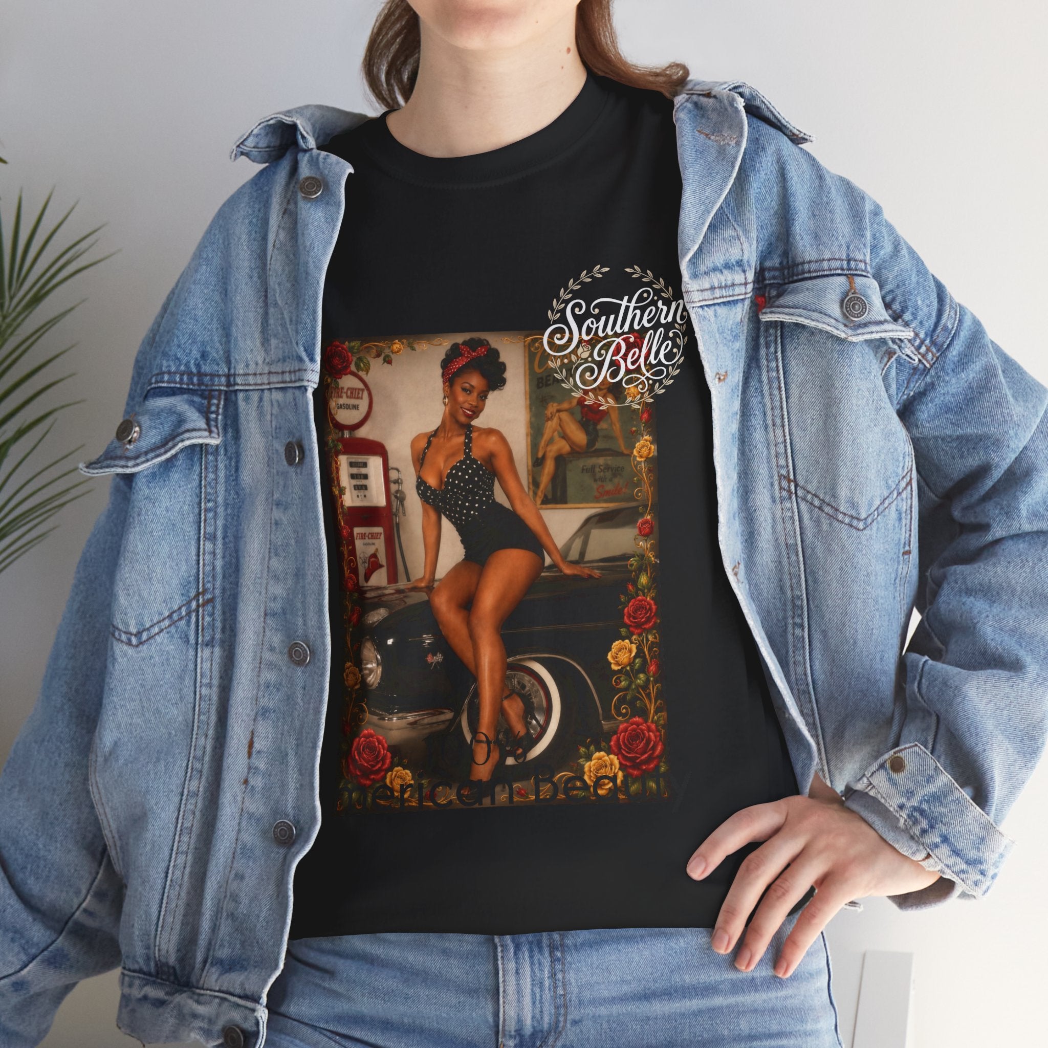 T-Shirt — Vintage Pin-Up "100% American Beauty" Graphic Tee