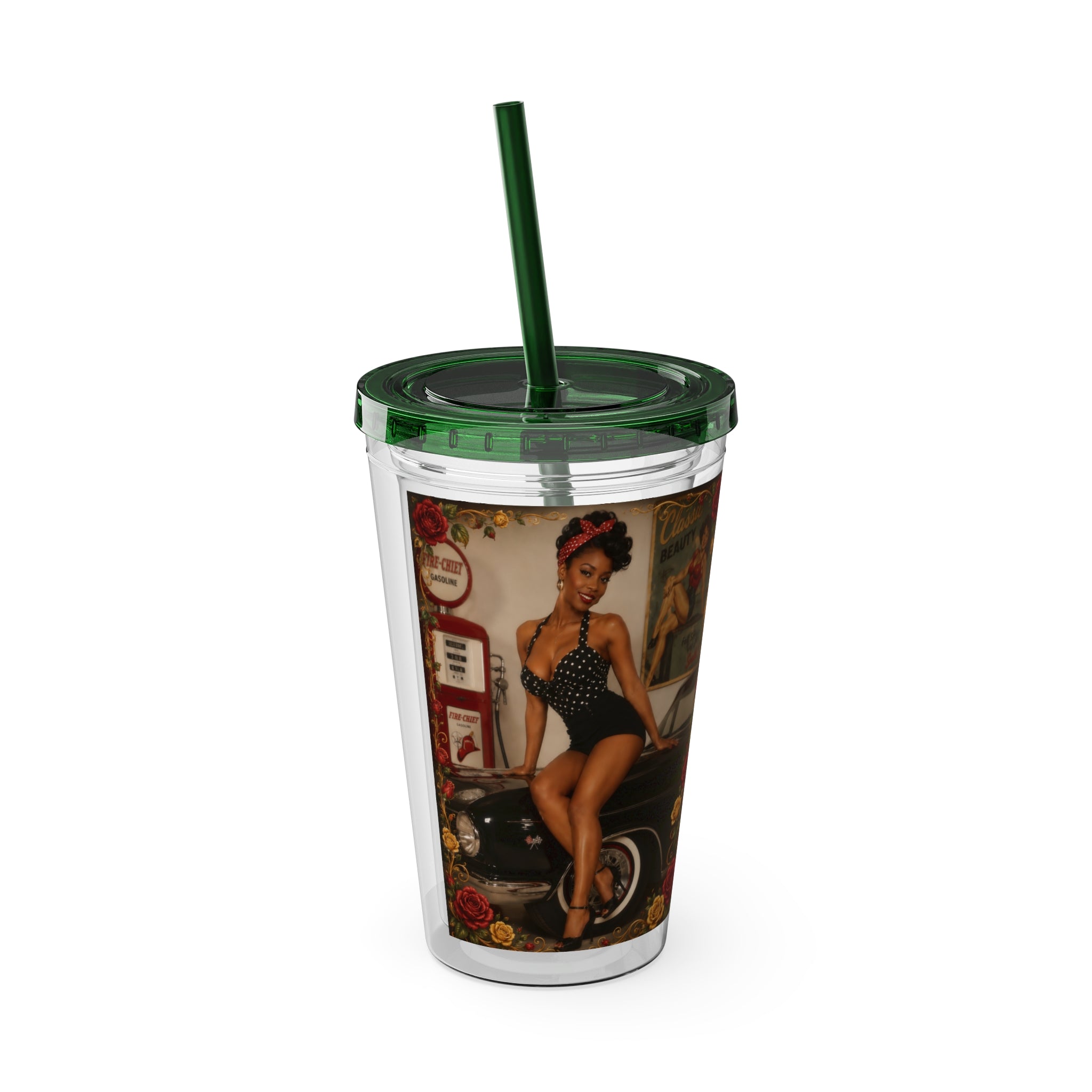 Vintage Pin-Up Sunsplash 16oz Tumbler with Straw