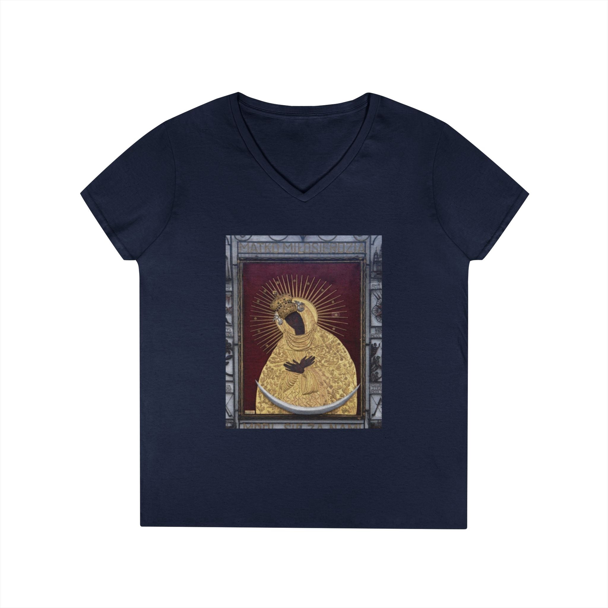 Virgin Mary Graphic V-Neck Tee — "The Original" Religious Women's T-Shirt