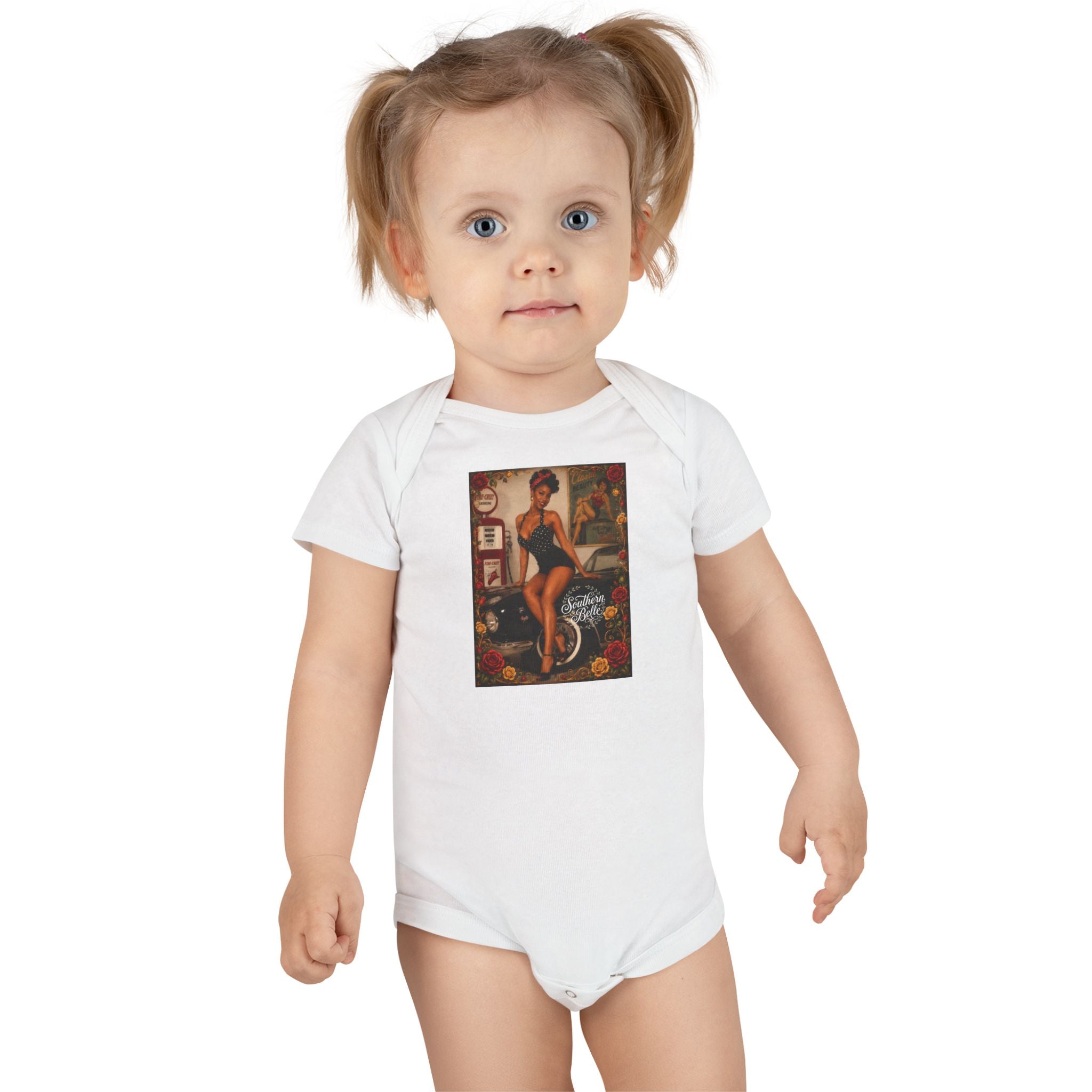 Vintage Pinup Baby Onesie – Retro Cotton Baby Short Sleeve Bodysuit