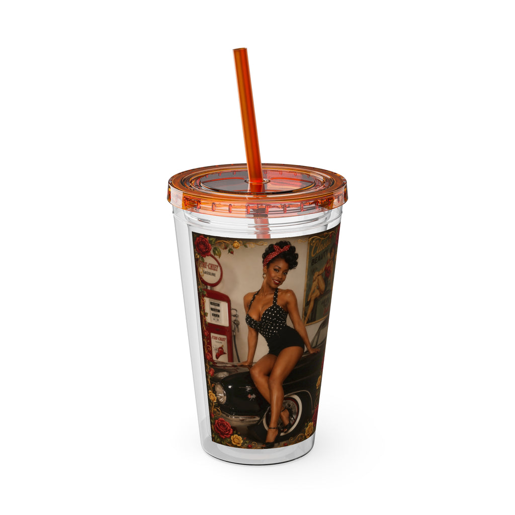Vintage Pin-Up Sunsplash 16oz Tumbler with Straw