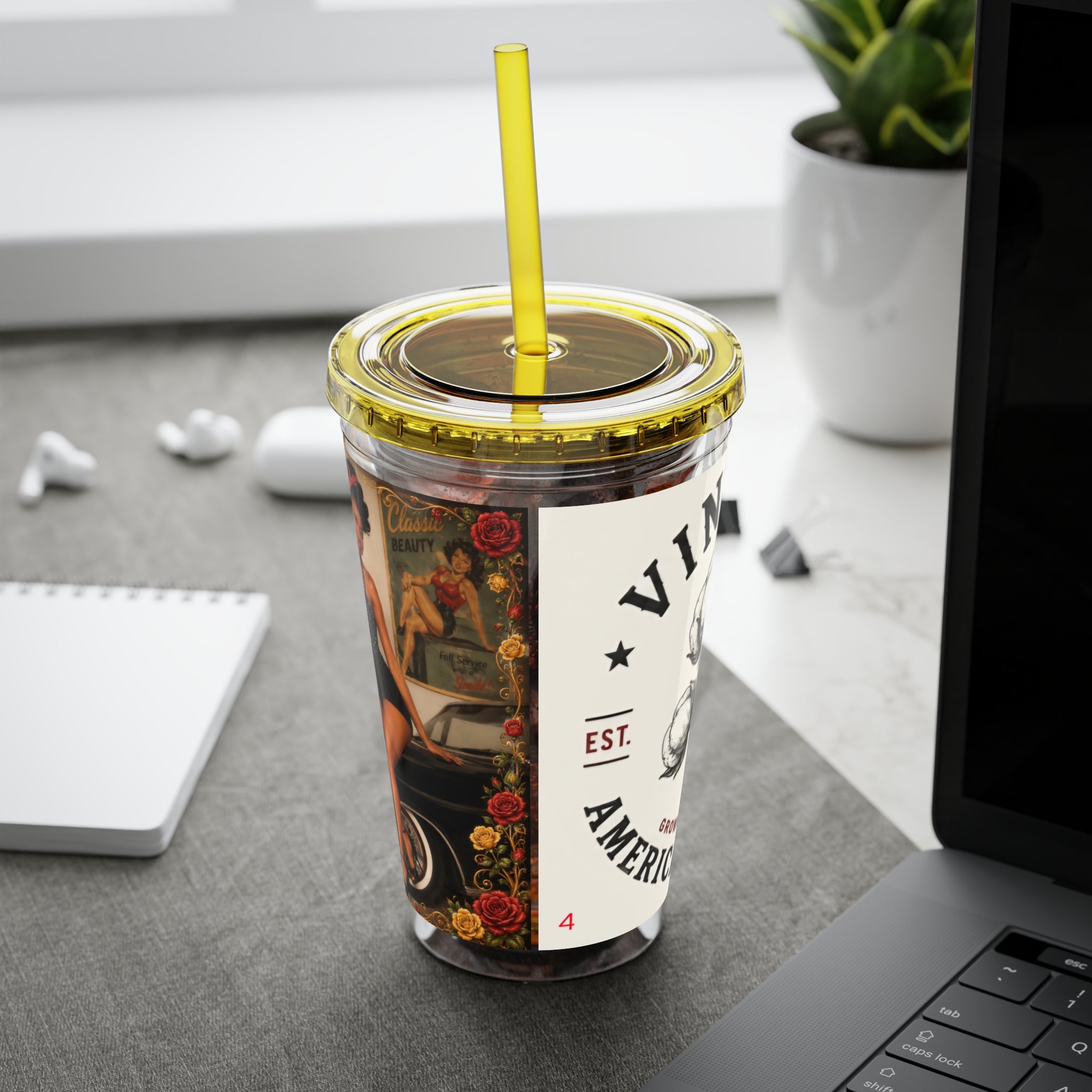 Vintage Pin-Up Sunsplash 16oz Tumbler with Straw