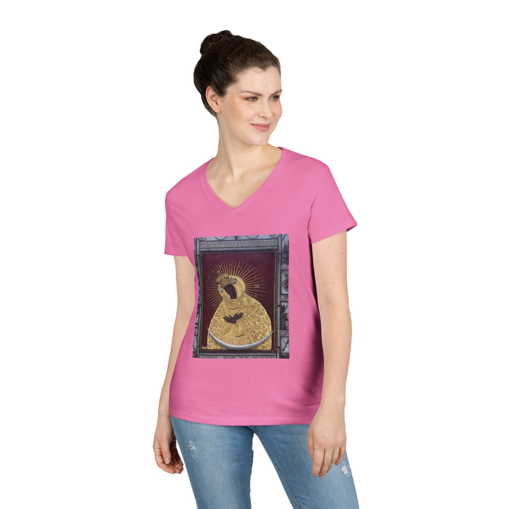Virgin Mary Graphic V-Neck Tee — "The Original" Religious Women's T-Shirt