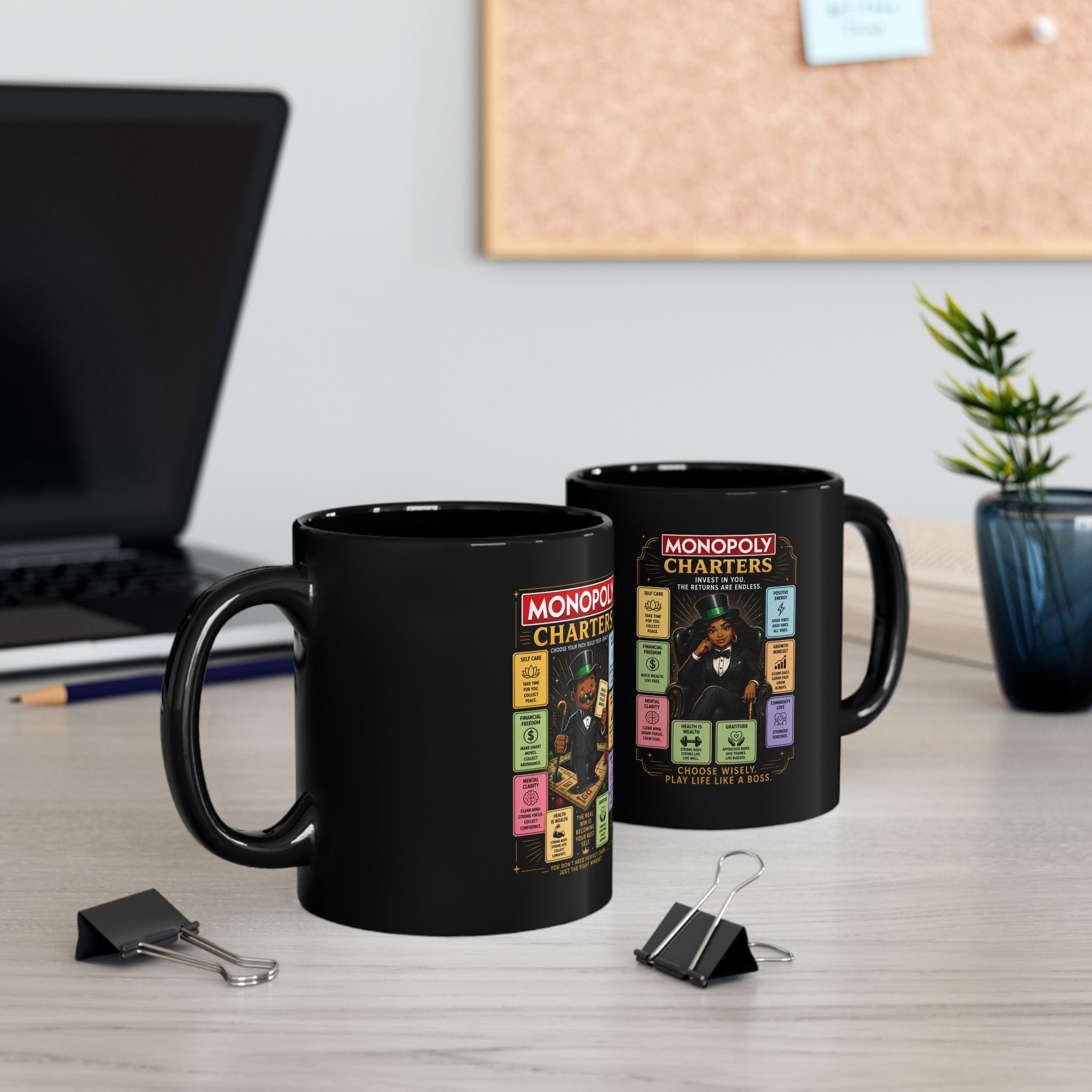 Monopoly Charters Black Coffee Mug — Choose Your Hustle Design (11oz/15oz)