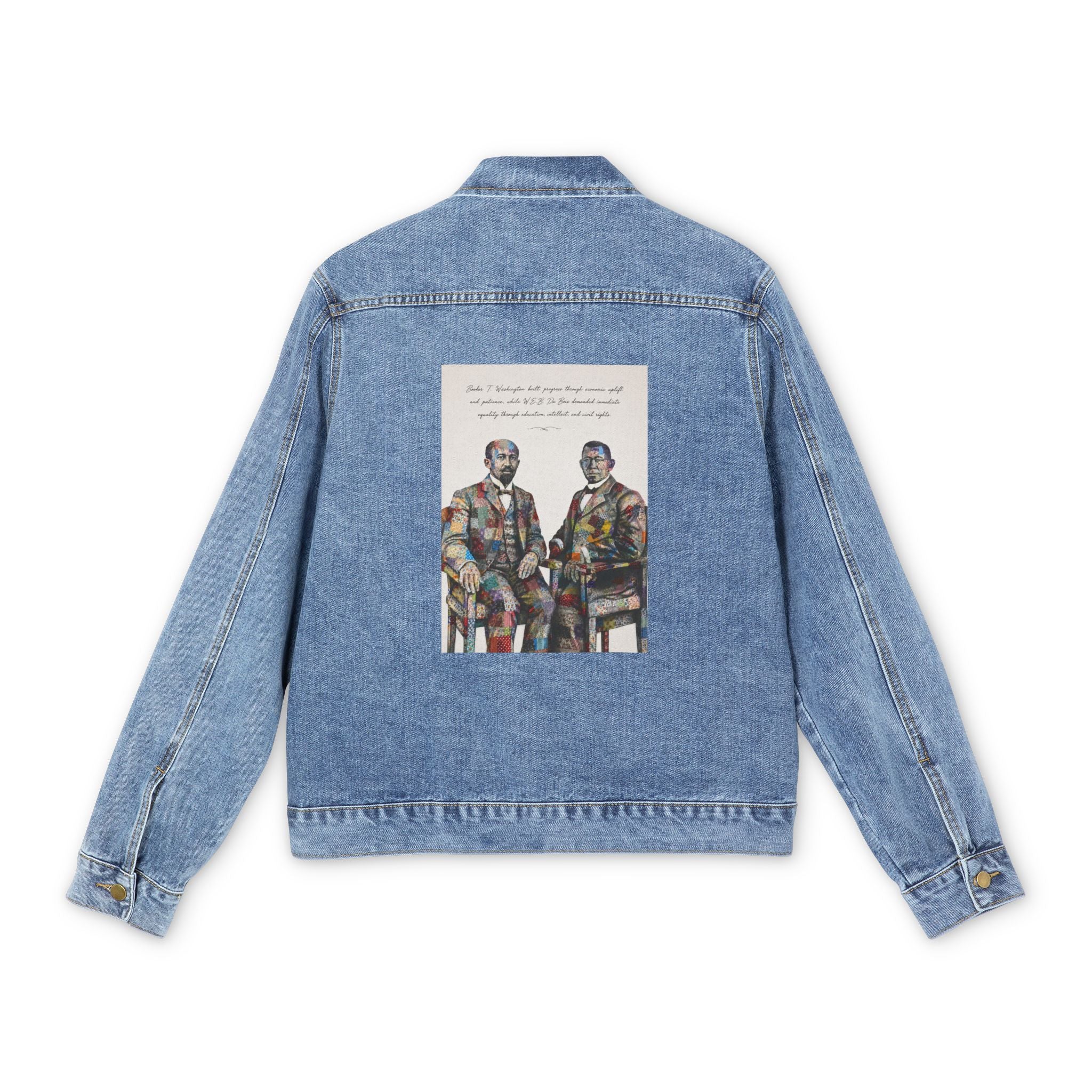 "Hero Collection" Denim Jacket with Vintage Portrait Print — Retro Artistic Back Patch, Men's Casual Outerwear