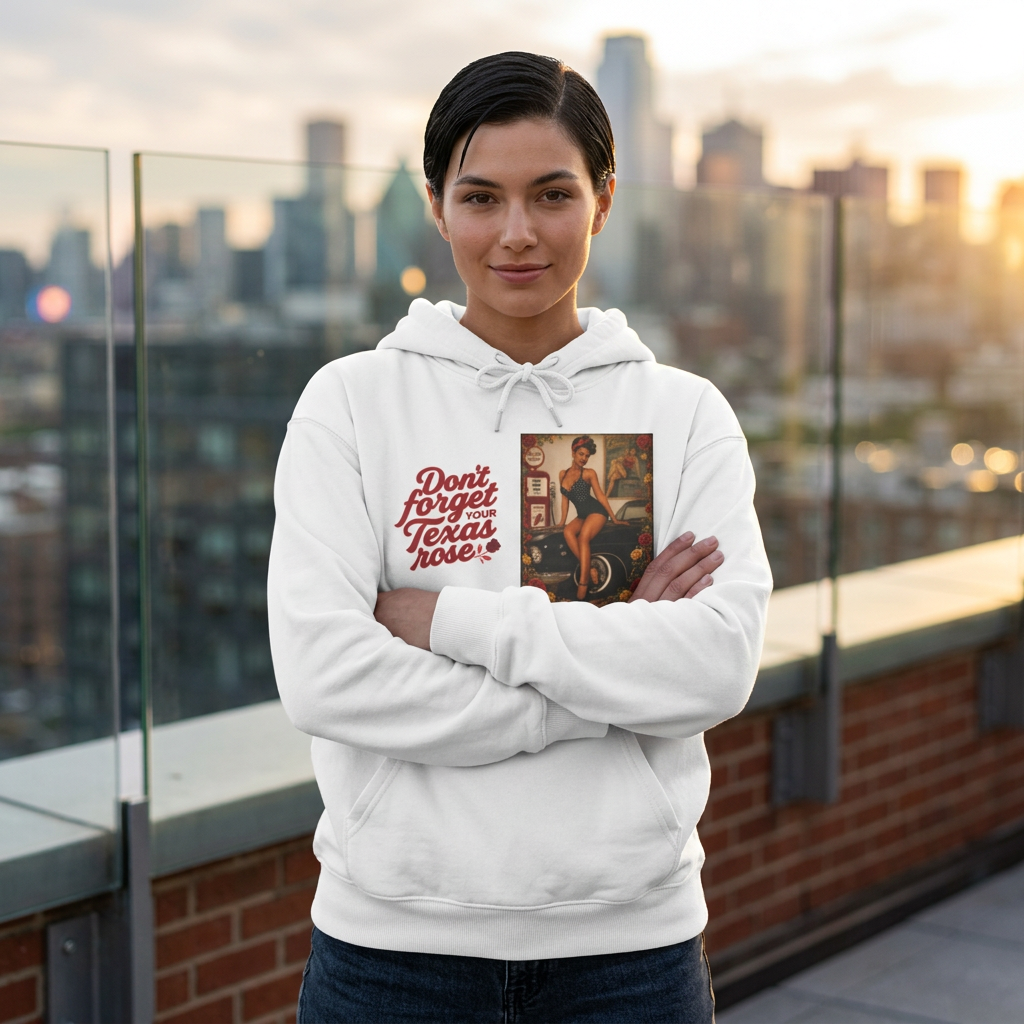 Texas Rose Vintage Hoodie — "Don't Forget the Texas Rose" Cotton Graphic Sweatshirt