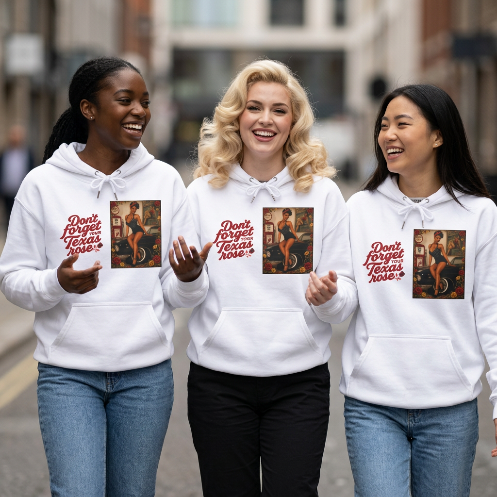 Texas Rose Vintage Hoodie — "Don't Forget the Texas Rose" Cotton Graphic Sweatshirt