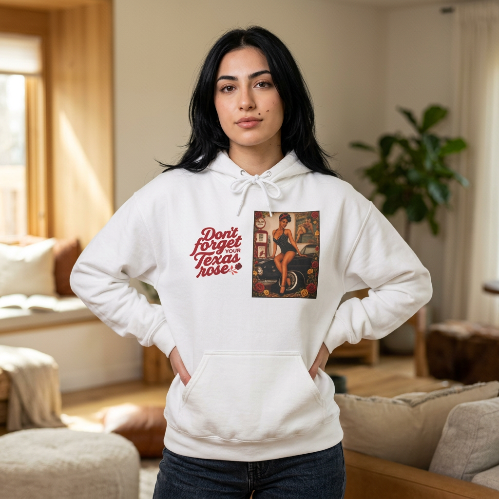 Texas Rose Vintage Hoodie — "Don't Forget the Texas Rose" Cotton Graphic Sweatshirt