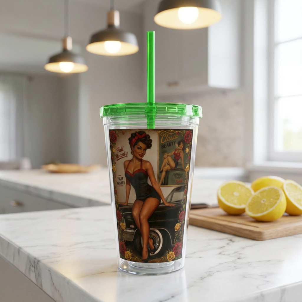 Vintage Pin-Up Sunsplash 16oz Tumbler with Straw