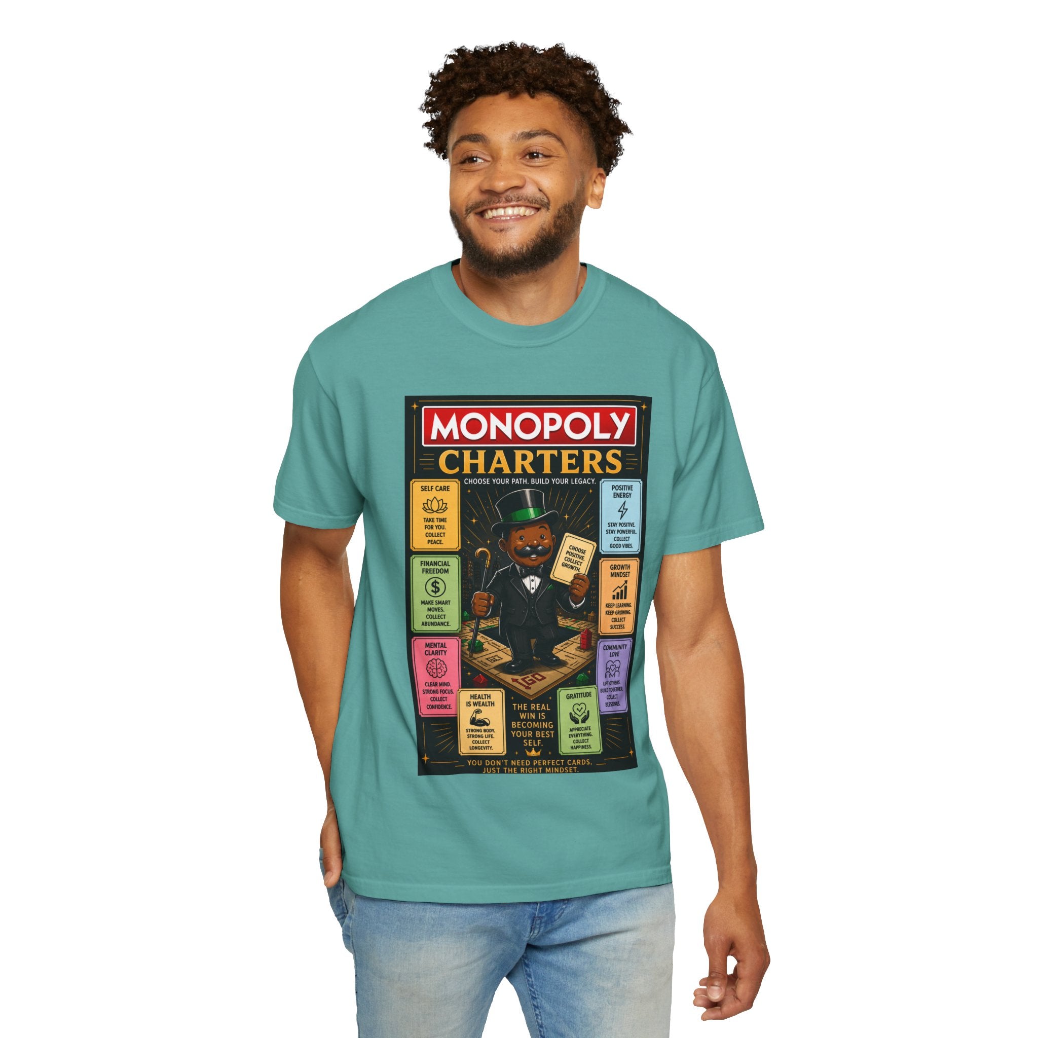 Monopoly Charters Graphic T-Shirt — "Only color that counts...is 'green'!"