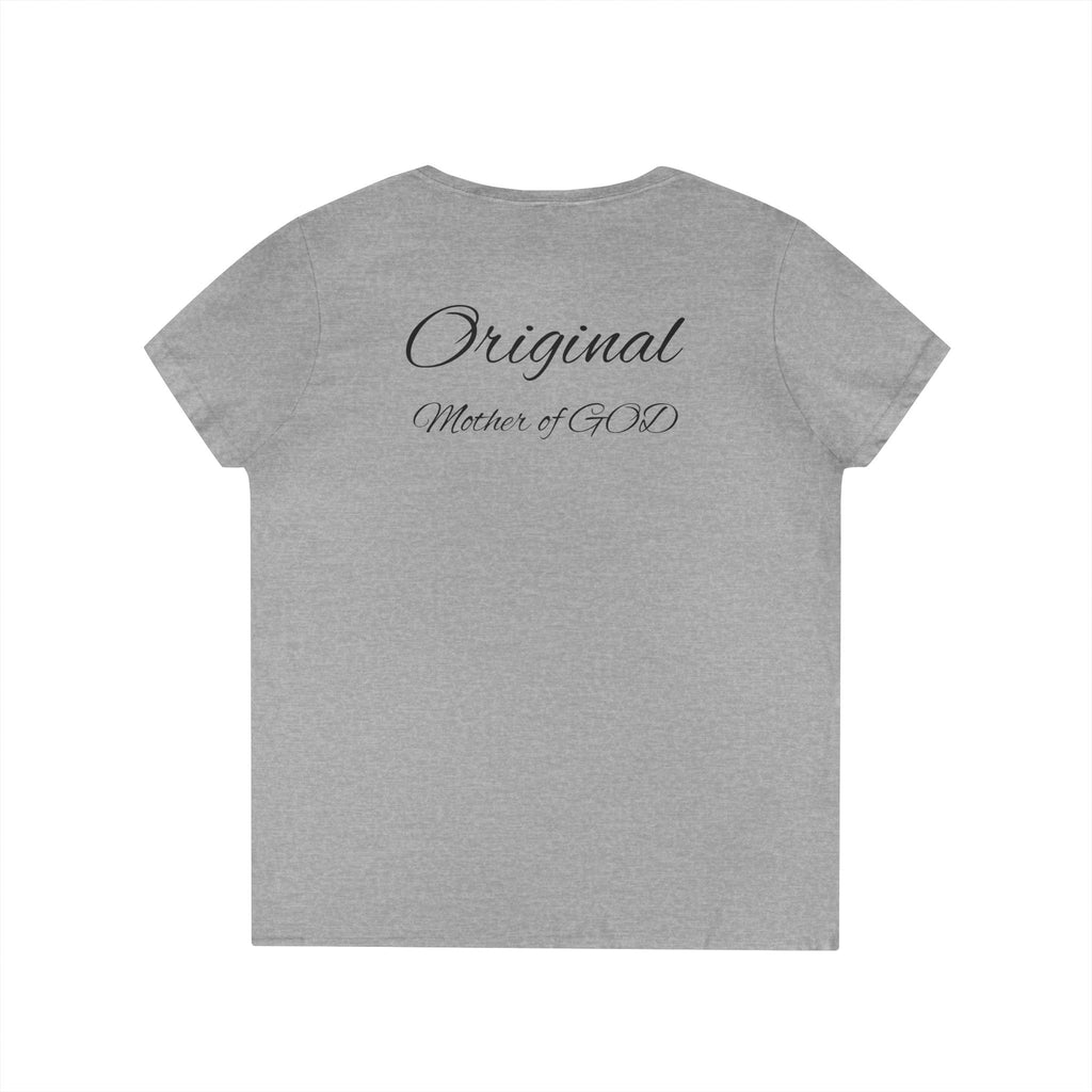 Madonna and Child V-Neck Tee — "Original Mother of God" Religious Women's T-Shirt