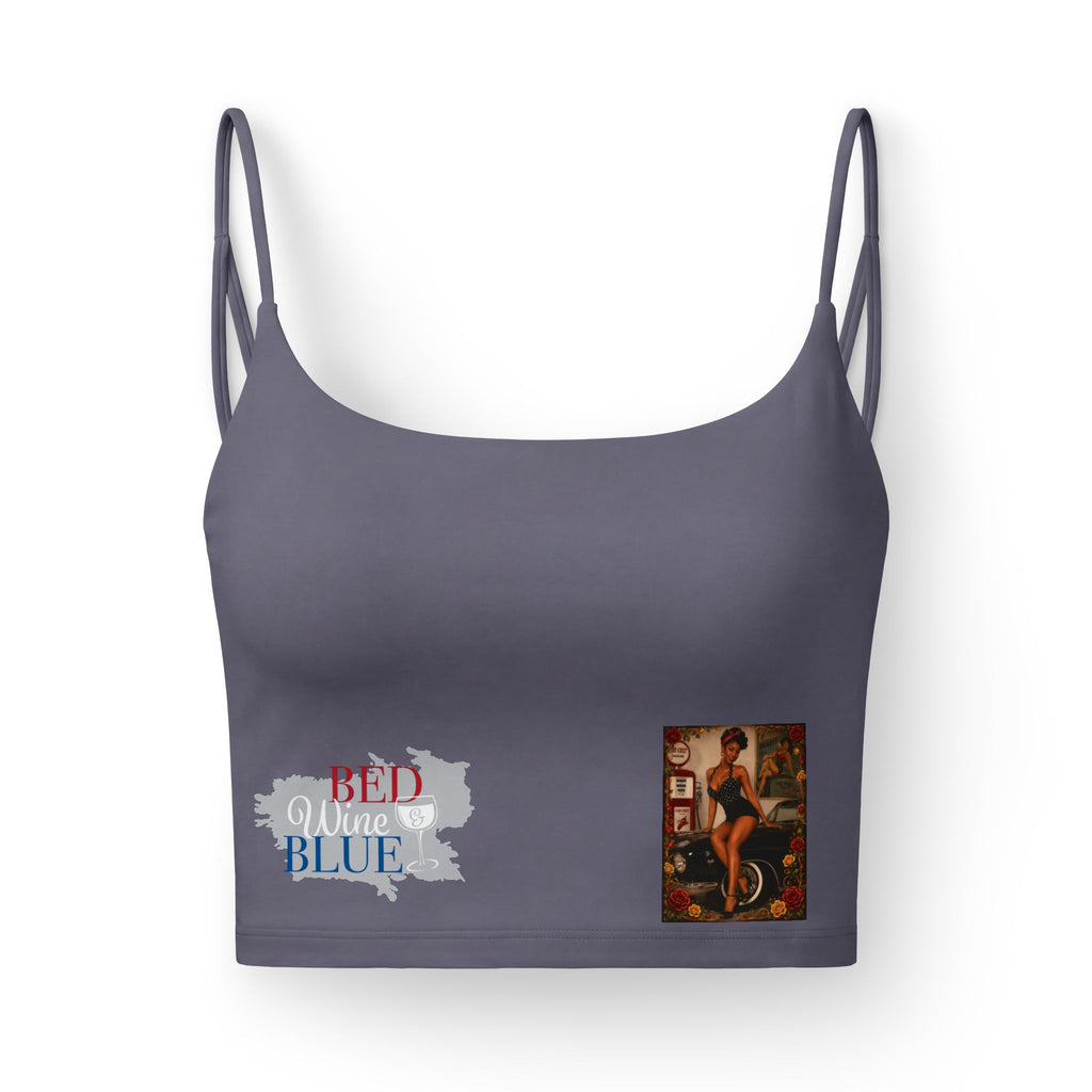 Black Luxe Crop Bra with 'Red, White & Blue' Graphic and Madonna & Child Art