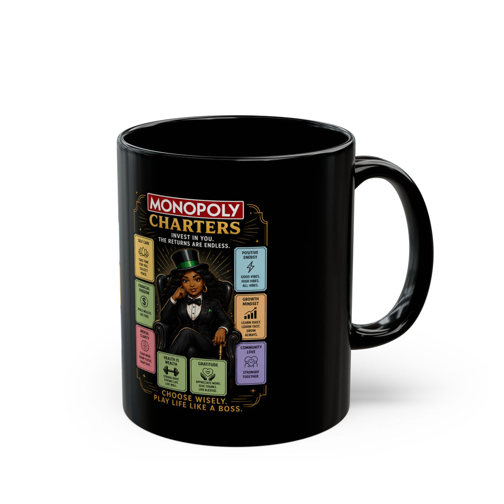Monopoly Charters Black Coffee Mug — Choose Your Hustle Design (11oz/15oz)
