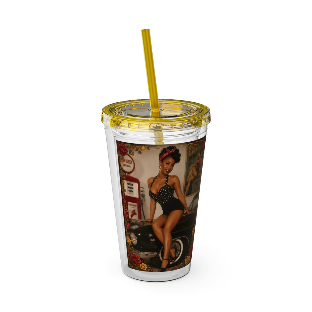 Vintage Pin-Up Sunsplash 16oz Tumbler with Straw