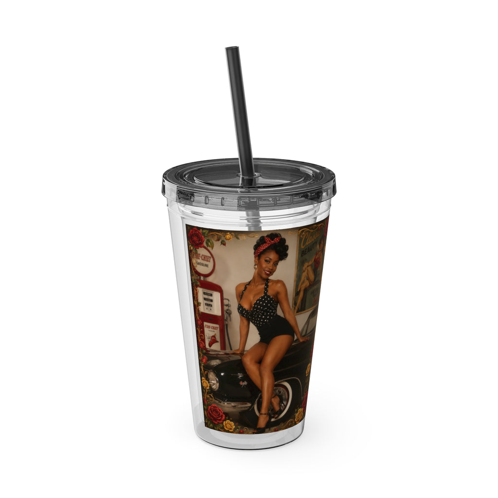 Vintage Pin-Up Sunsplash 16oz Tumbler with Straw